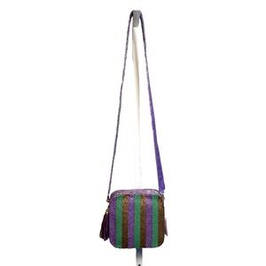 Moyna Beaded Mardi Gras Crossbody Purse Bag Swoon Nola Handbag Purple Green NEW